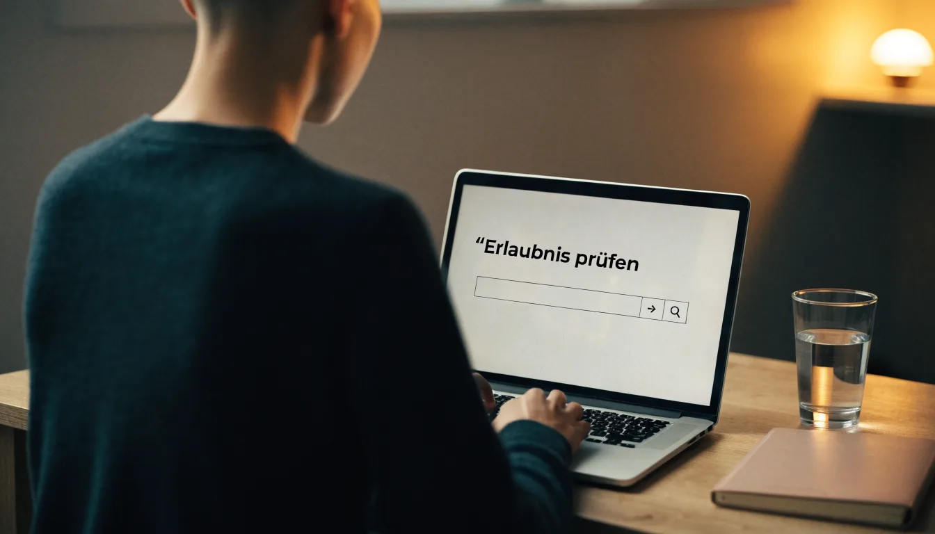 Eine Balkenwaage aus Messing steht auf einem Schreibtisch, daneben ein hölzerner Hammer, das Licht fällt von einem hohen Fenster.