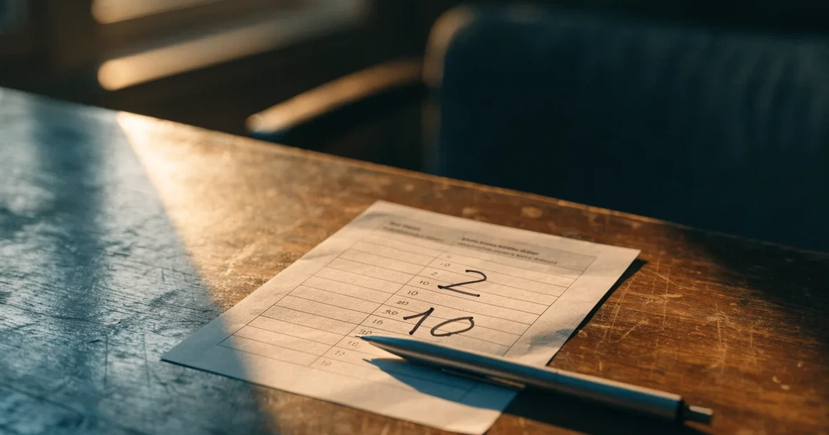 Ein leerer Papier-Wettschein liegt neben einem Kugelschreiber auf einem Tisch, ohne lesbaren Aufdruck.